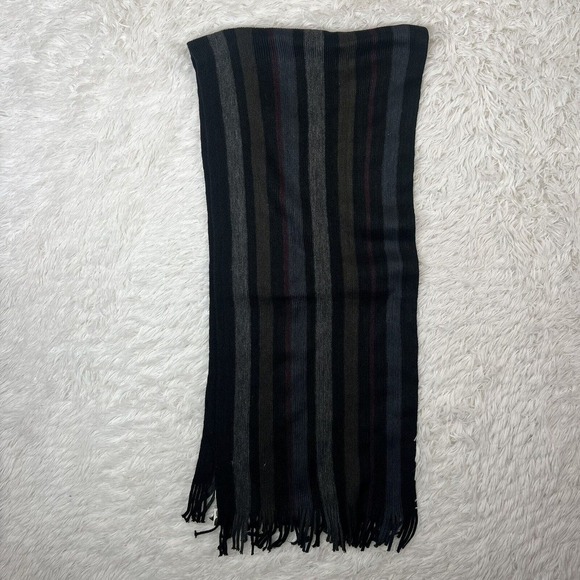 Geoffrey Beene Gray/Black Striped 100% Acrylic Scarf 54"‎ X 11" NWT - Picture 1 of 7